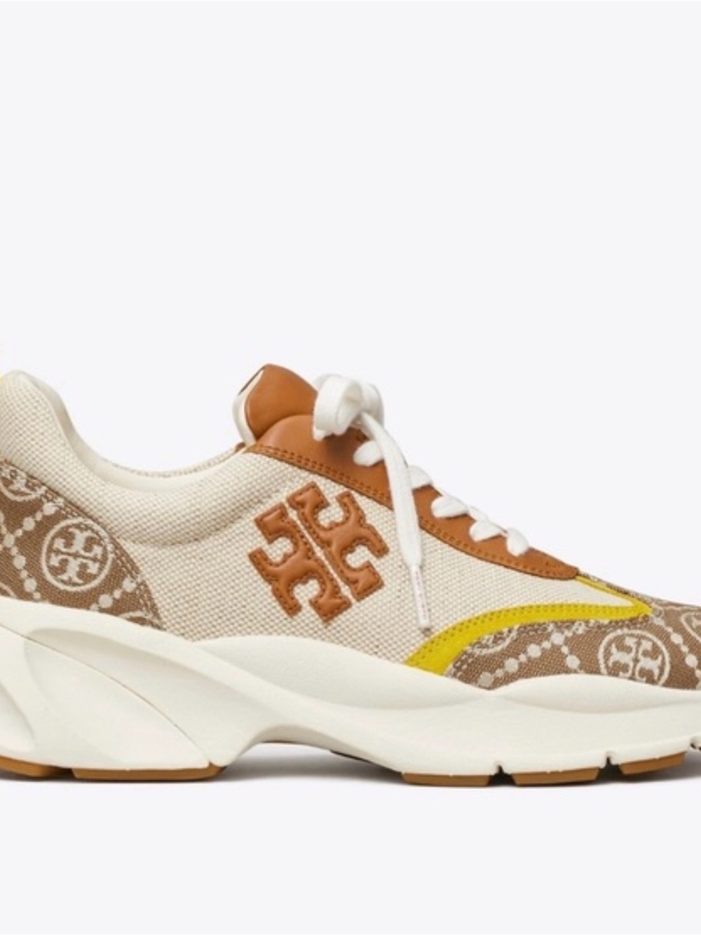 Tory Burch T Monogram Good Luck Trainer Sneakers Natural Hazel Tan Yellow